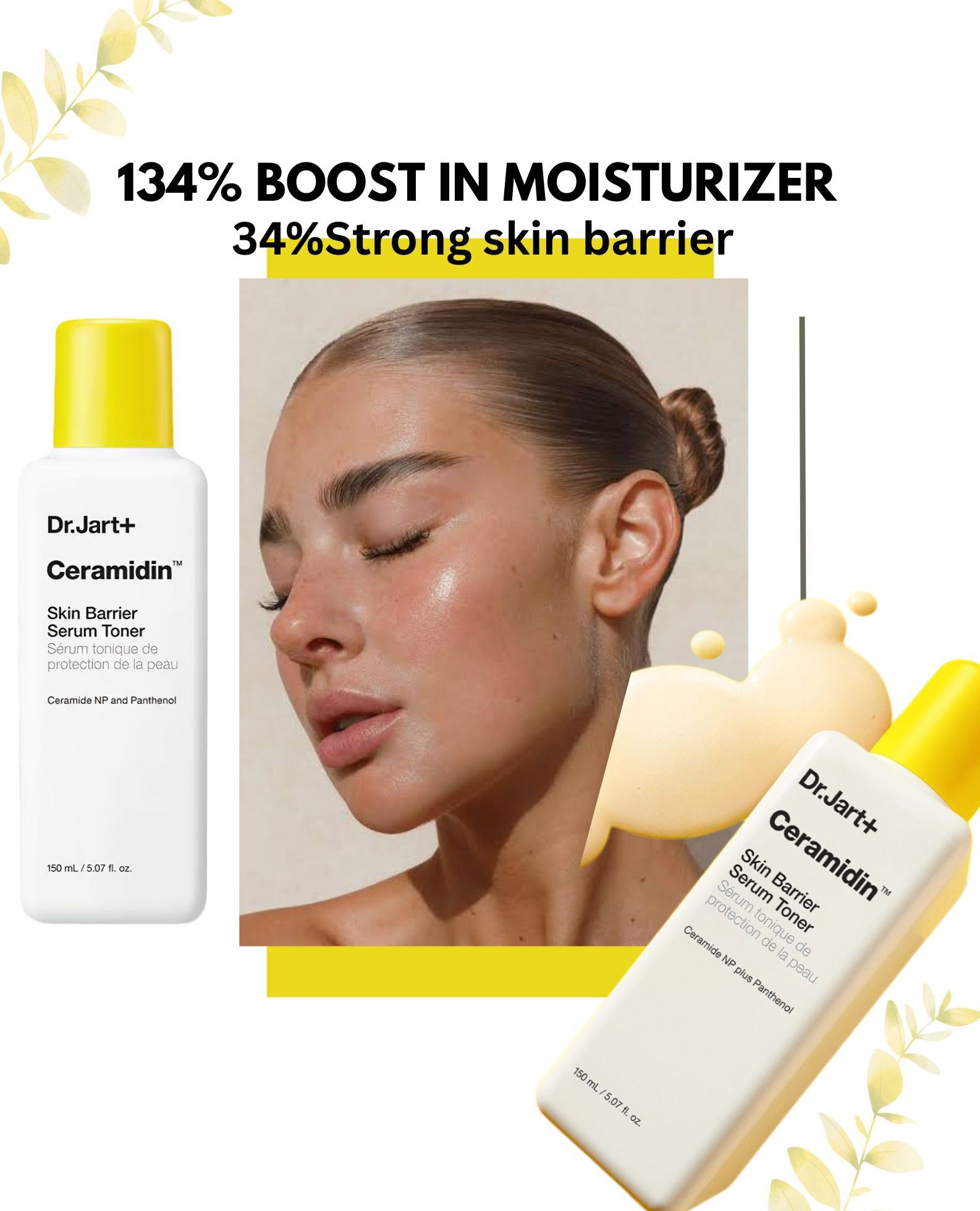 Dr Jart Ceramidin Skin Barrier Serum Toner 134% boost  in moisturizer