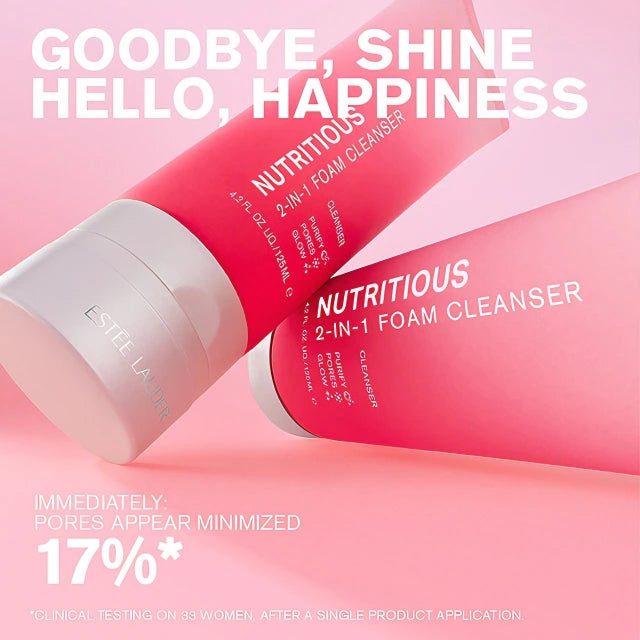 Cleanse purify yoir face with Estee lauder Nutritious 2-in-1 cleanser at my usa store cosmetics