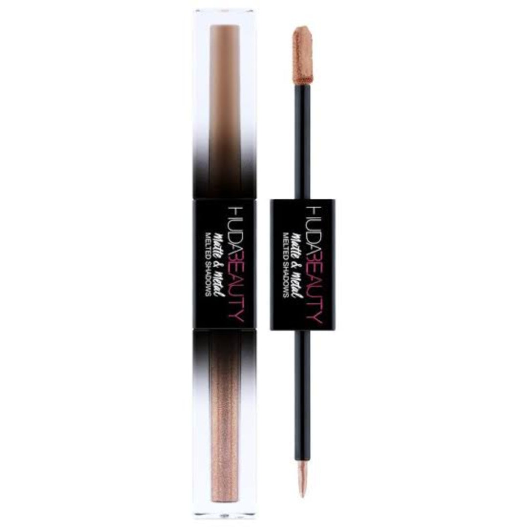Huda beauty Matte and Metal Melted Pigment Eyeshadow in Cashmere Robe and Penthouse Suite shades
